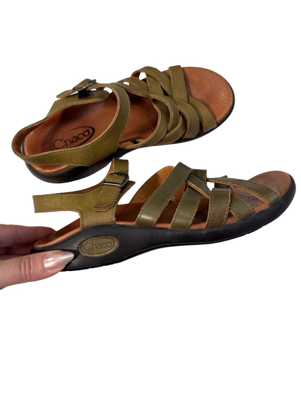 Chacos Green Leather Strappy Outdoorsy Sandals Womens 7 Comfort Hiking